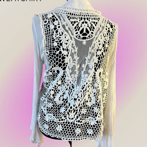 GUESS-LOS ANGELES women’s size M crochet look open front cardigan - Picture 6 of 11